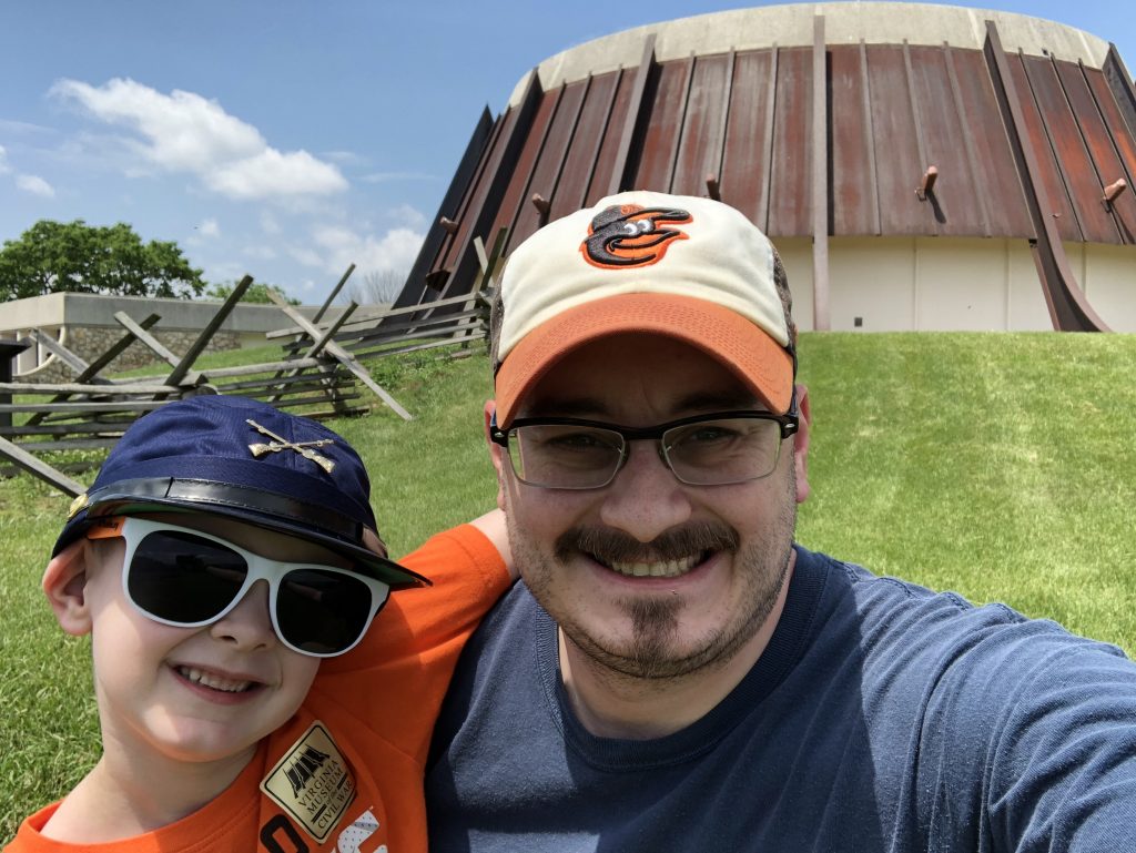 My son and I at the Virginia Museum of the Civil War. He really wanted that hat. - Photo by the Author