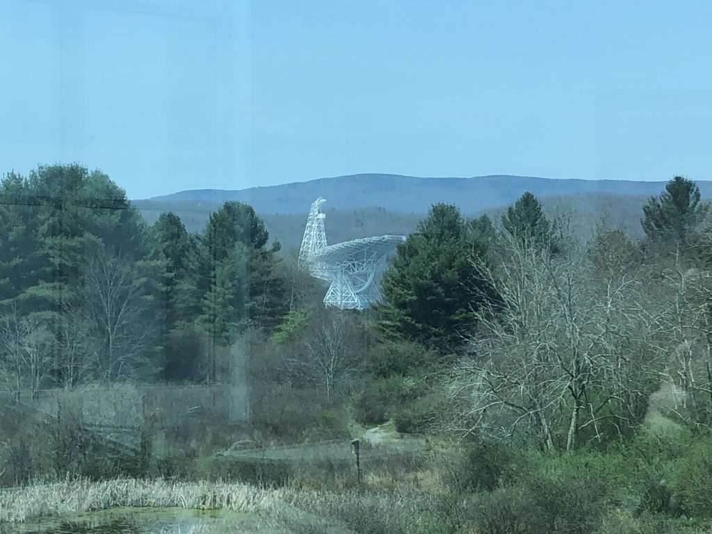 The largest of the Green Bank radio telescopes as viewed from the museum. - <i>Photo by the Author</i>