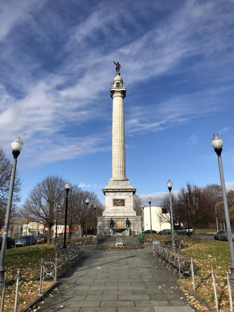 The Trenton Battle Monument - complete with plywood door. Kind of sad. - <i>Photo by the author</i>