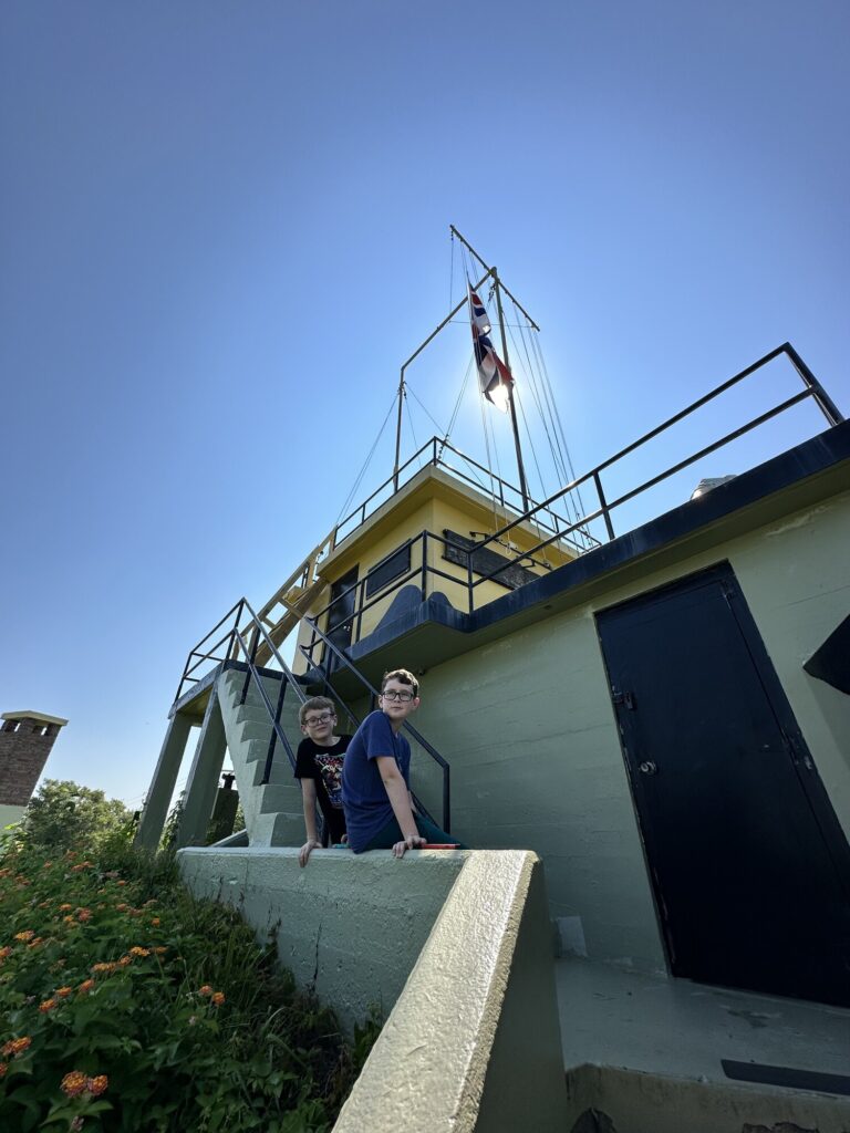The boys on the control tower. - <i>Photo by the author</i>