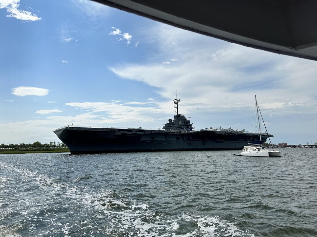 We had a great view of the <i>Yorktown</i> from our ferry out to Fort Sumter. - <i>Photo by the author</i>