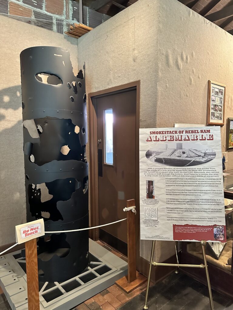 Some of the artifacts in the town museum include part of the smoke stack of the <i>Albemarle</i> - <i>Photo by the author</i>