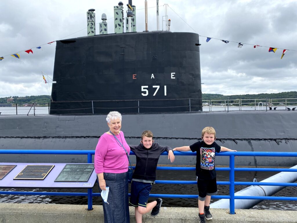 The boys with their "Nene" about to go aboard the USS Nautilus. - <i>Photo by the author</i>
