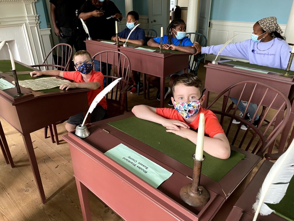 The boys sit in the Senate chamber. - <i>Photo by the author</i>