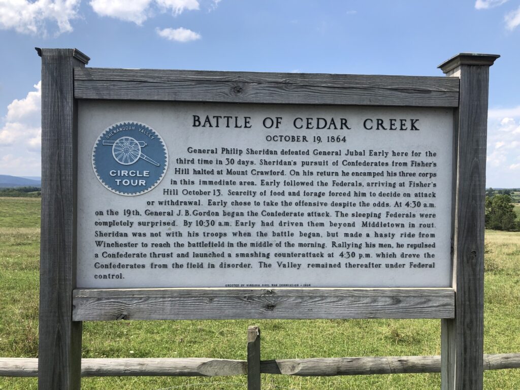 The standard Shenandoah Battle Plaque out on the field during the driving tour. - <i>Photo by the author</i>