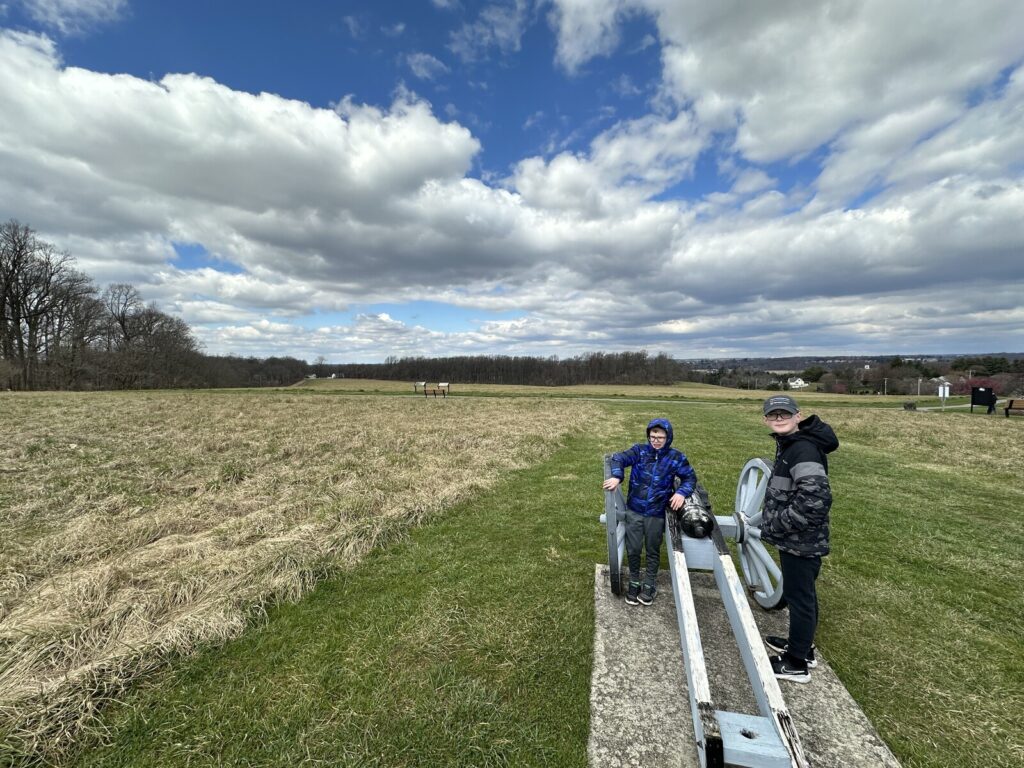 My crew mans a very fake wooden 3-pounder at Sandy Hollow. - <i>Photo by the author</i>