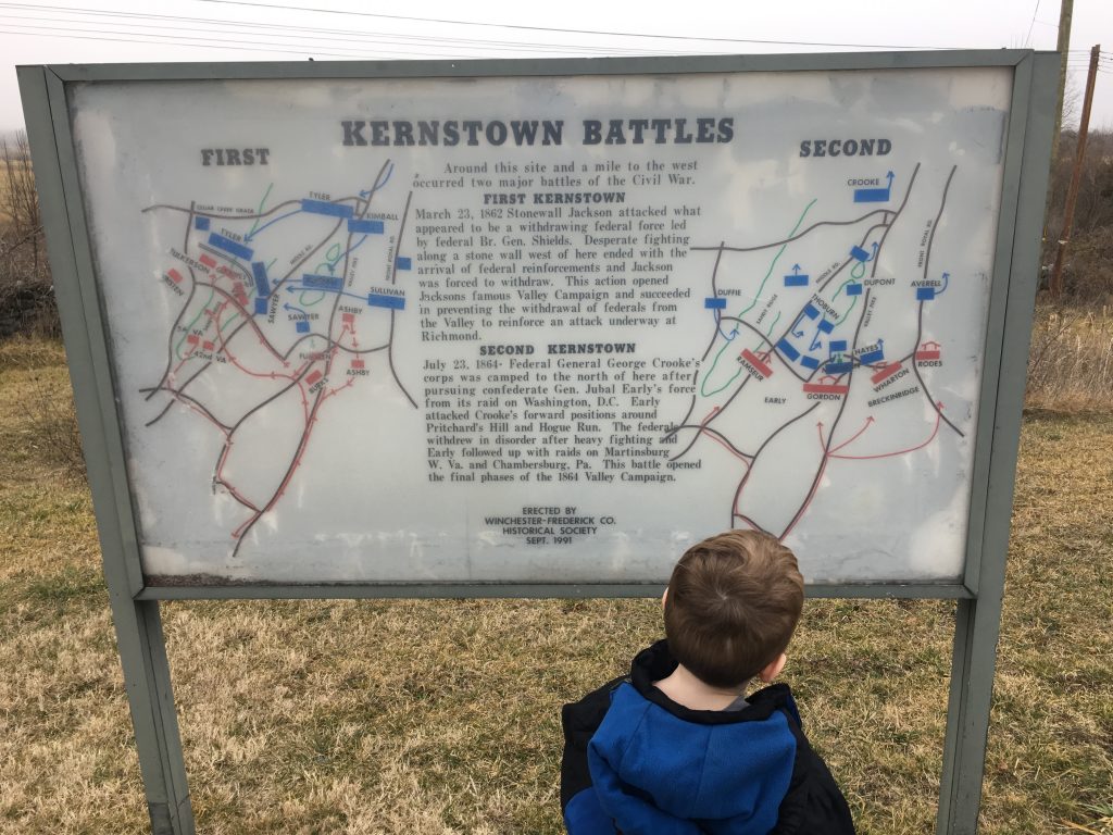 My son checks out the maps of the First and Second Battles of Kernstown. - <i>Photo by the Author</i>