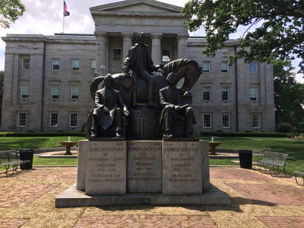 A monument to US Presidents from North Carolina: Andrew Johnson, James K. Polk, and Andrew Jackson (which is debatable). - <i>Photo by the Author</i>