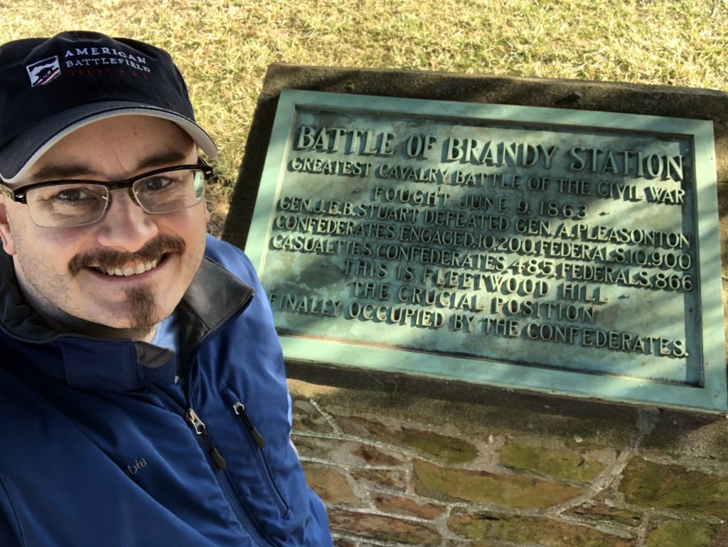 Me, standing in front of the marker for the Battle of Brandy Station placed by the UDC on Fleetwood Hill in 1926. - Photo by the Author