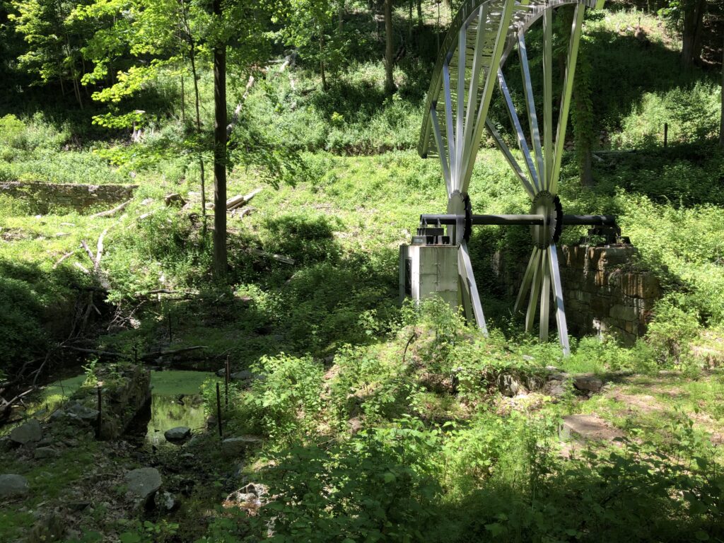 The new "Boring Mill Wheel" helps with the visitor's vision of what the foundry was like in the mid 19th century. - <i>Photo by the author</i>