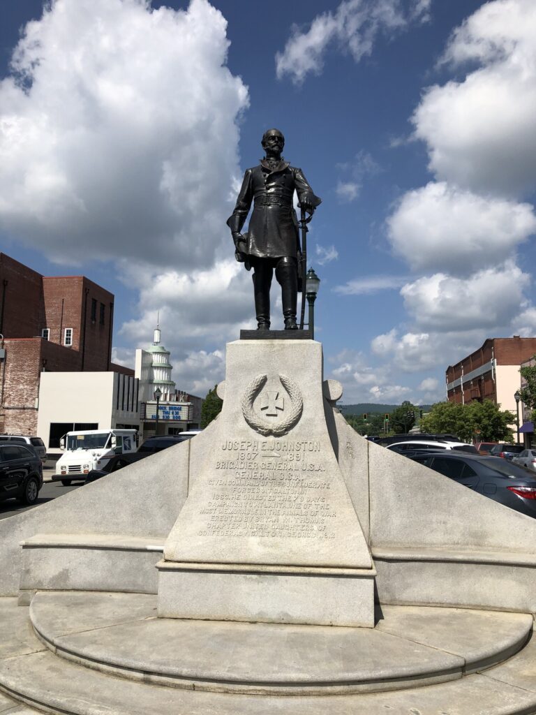 There is a statue of Joseph E. Johnston in downtown Dalton, but no trace of the second battle fought here. - <i>Photo by the author</i>