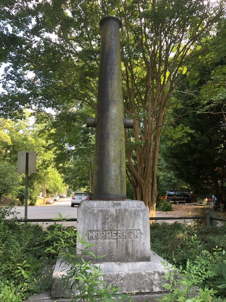 A vertical cannon marks the approximate spot of Maj. Gen. McPherson's death. - <i>Photo by the author</i>