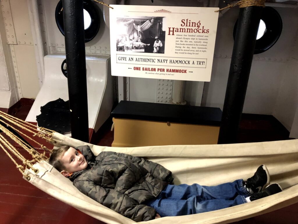 John tries out a Navy hammock! - <i>Photo by the author</i>