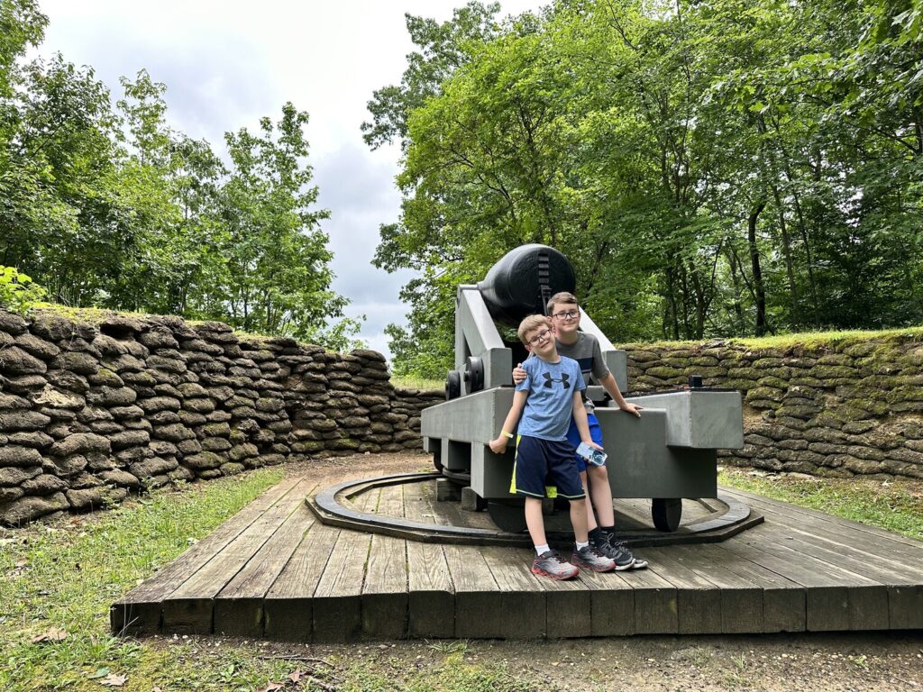 The boys pose with the Columbiad at Drewry's Bluff. - <i>Photo by the author</i>