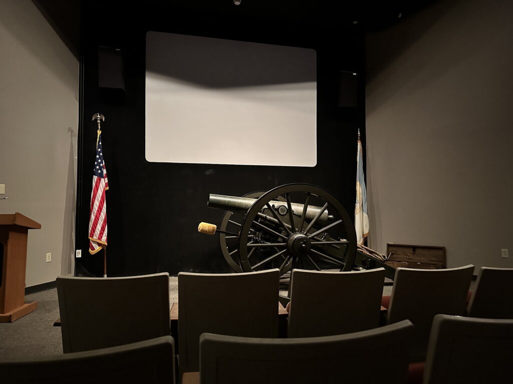 There is a Confederate Napoleon gun in the theatre for the introductory film. - <i>Photo by the author</i>