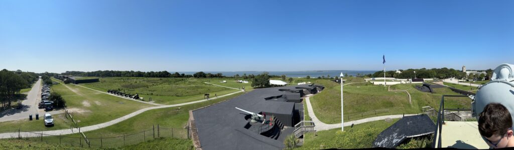 A panoramic view of the harbor entrance from the WWII control tower. - <i>Photo by the author</i>