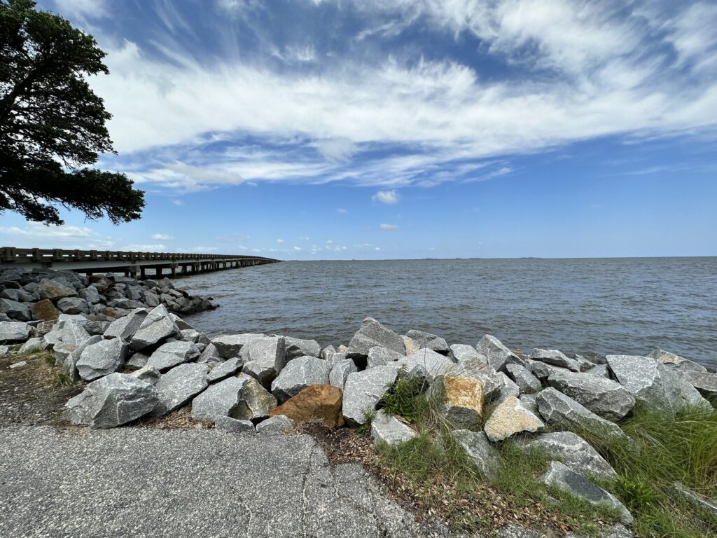 The view looking out on Croatan Sound from near the spot of Fort Huger. - <i>Photo by the author</i>
