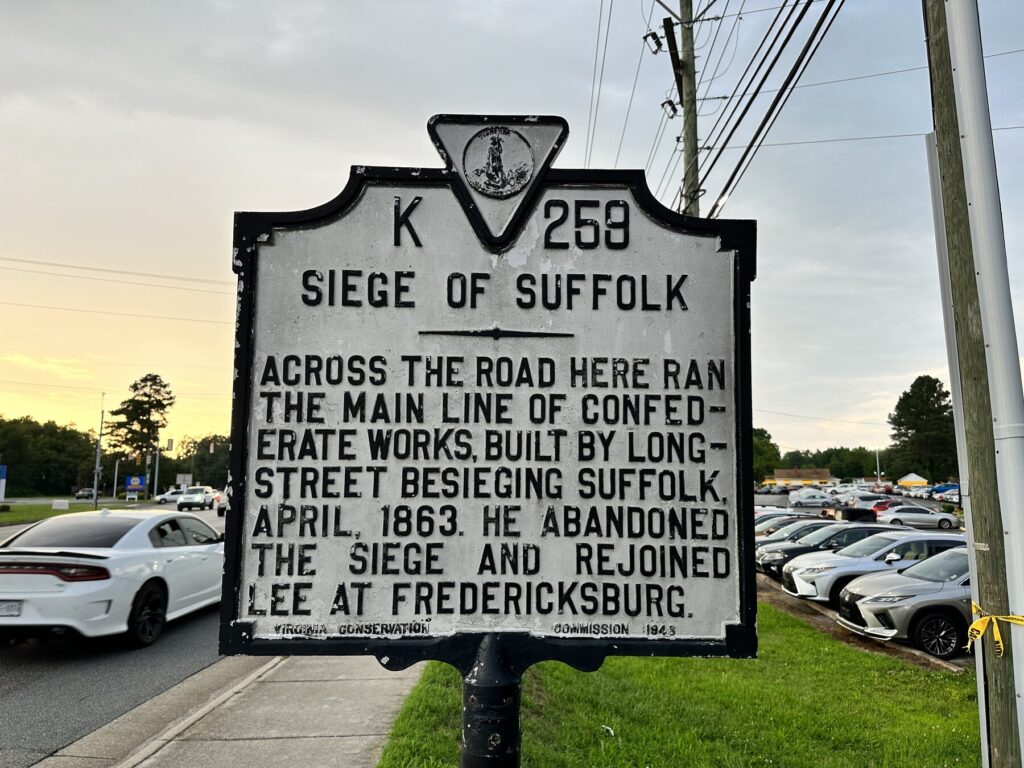 A roadside marker describes some of the action around Suffolk. - <i>Photo by the author</i>
