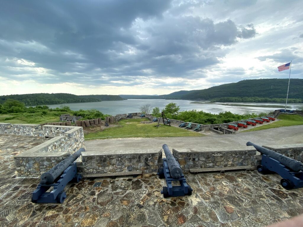My favorite photo from Fort Ticonderoga shows Mt. Defiance on the right and some cool artillery. - <i>Photo by the author</i>